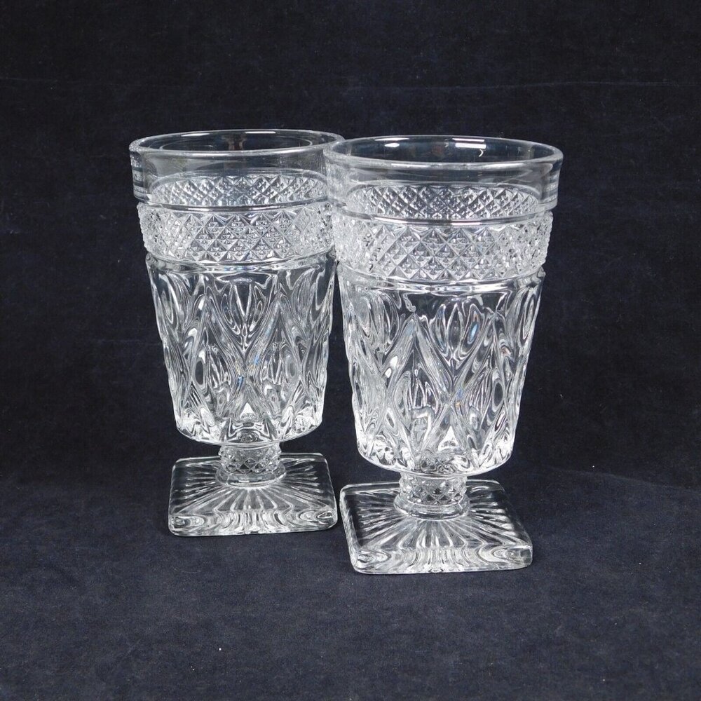 Set Of 2 Imperial Cape Cod Clear Square Footed Tumbler Glasses Vintage 5.5 Tea